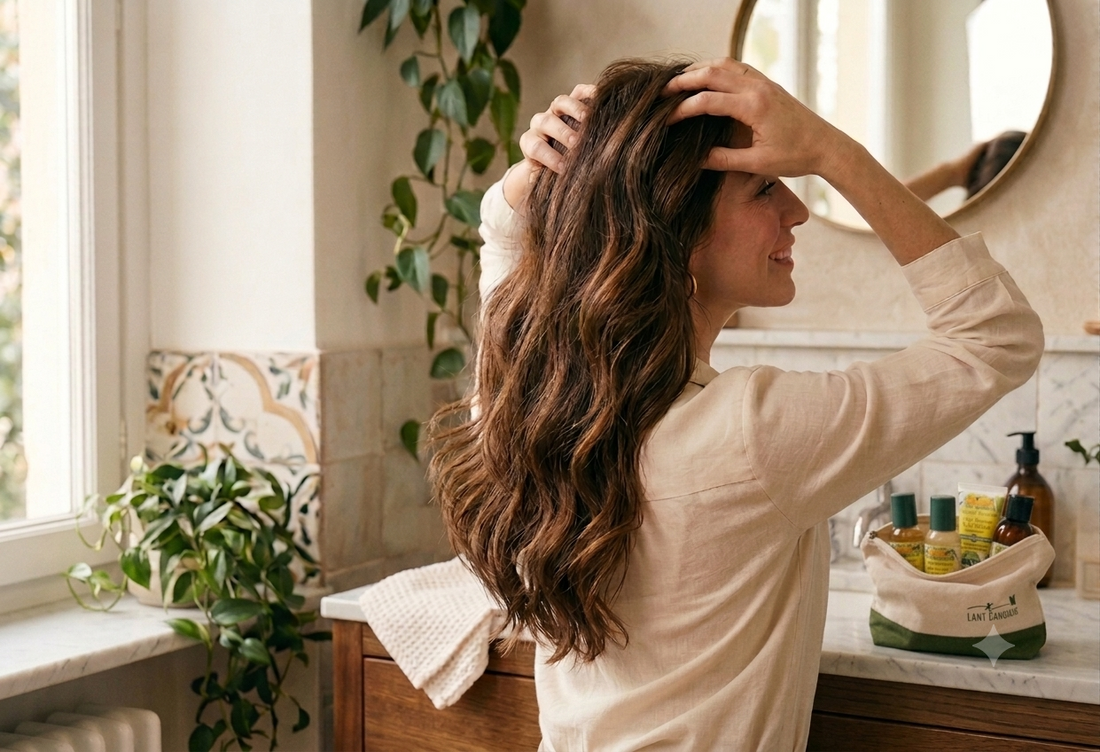 Questa donna ha i capelli normali e sta usando i prodotti di idea toscana per cercare di mantenere i capelli sempre splendenti 