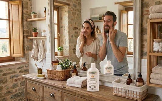 La giovane coppia sta facendo il beauty sharing vale a dire la condivisione dei prodotti skincare