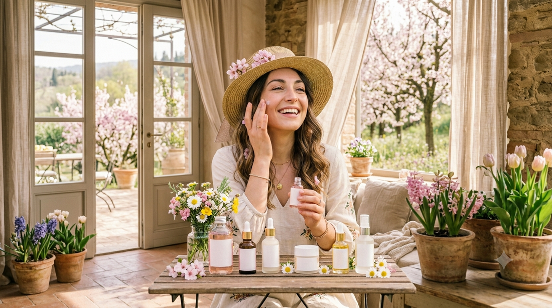 Donna che si fa skincare durante Primavera