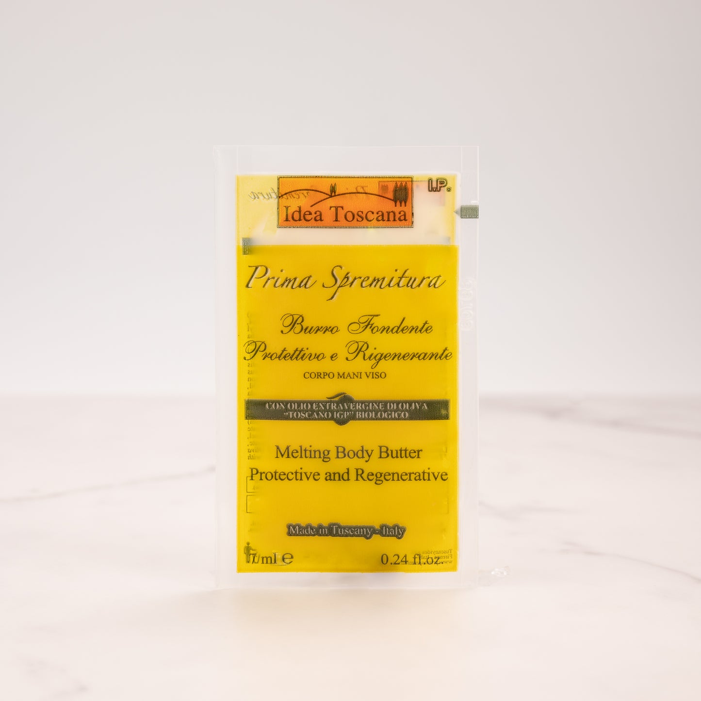 Schmelzende Butter für Körper, Hände, Gesicht vor Spremitura, Beutel 7 ml – Idea Toscana